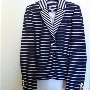 J. Crew navy + white stripe blazer, gold detailing